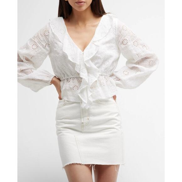 FRAME Ruffle-Front Eyelet Top Med $398 - Picture 3 of 5